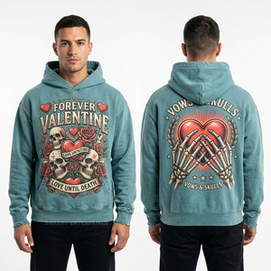 Sweat à capuche vintage lavande pour homme, effet délavé et vieilli, avec imprimé graphique personnalisé Cœur Ailes de chauve-souris Saint-Valentin - Product Image 4