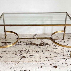 Table basse rectangulaire avec plateau en verre, structure en métal, table centrale, mobilier moderne pour salon - Product Image 2