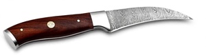 Cuchillo utilitario curvo de acero de Damasco hecho a mano con mango de palisandro y bolster de acero - Product Image 5