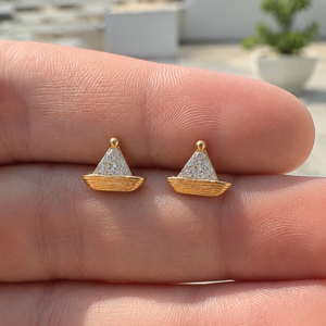 Triangle Shape Diamond Ear Jewelry for Women 18K Yellow Gold Plated Moissanite Sailboat Stud <b>Earrings</b> - Product Image 6