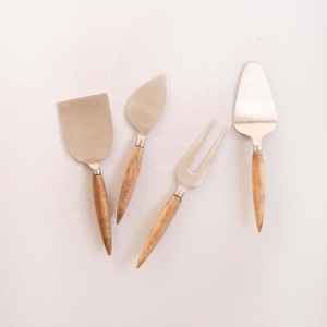 High Quality Stainless Steel Silver <b>Cheese</b> <b>Set</b> with Modern Wood Handle Design Luxury <b>Cheese</b> <b>Set</b> for Wedding - Product Image 1