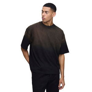 Camisetas de Hombre Personalizadas de Felpa Sostenible 100% Algodón, Lavado Ácido, Degradado con Efecto Desgastado por el Sol, Negras, Talla Grande, de Alta Calidad - Product Image 6