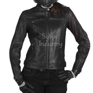 Chaqueta de carreras de cuero perforado para motocicleta para mujer, chaqueta de carreras de cuero de vaca Real, Protección corporal certificada CE - Product Image 1