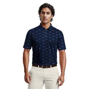 Chemise de golf pour homme en polyester/coton, bleu marine, à manches courtes, imprimée, décontractée, respirante, coupe classique, tricotée, 180g, à motifs - Product Image 1