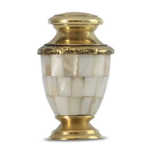 Rose Mother of Pearl Keepsake Cremation <b>Urn</b> <b>for</b> <b>Ashes</b> Brass <b>Mini</b> <b>Urns</b> Size 3" Funeral Supplies - Product Image 2
