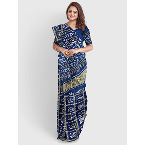Sari Bandhani Hecho a Mano, Sari con Borde Zari, Sari con Pallu Rico, Sari de Seda Suave, Sari de Seda Premium - Product Image 1