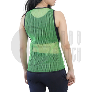 Débardeur respirant en maille pour femme, col rond, sans manches, sportif, couleur unie, en polyester tricoté, haute extensibilité, logo ajouré sur le devant - Product Image 3