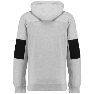 Sudadera con Capucha Gris para Hombre con Paneles Negros en las Mangas, Corte Regular, Informal, Tejida, Color Sólido, para Otoño - Product Image 2