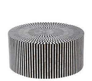Mesa de Centro Redonda de Nácar con Diseño Floral en Blanco y Negro, Hecha a Mano, Decoración de Lujo para Sala de Estar - Product Image 3