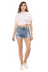 Women's Vintage Denim <b>Shorts</b> 100% Cotton Stonewashed High Waist Belt Eco-Friendly Casual Straight <b>Leg</b> Cute Summer <b>Shorts</b> - Product Image 5
