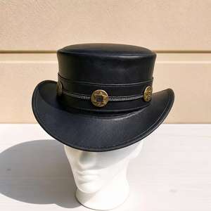 Premium quality custom made Handmade Black Leather Top <b>Hat</b> <b>Steampunk</b> Gothic Cowboy Style - Product Image 1