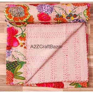 Manta de Algodón Reversible Hecha a Mano, Estilo Kantha Vintage de la India, Colcha Bohemia, Colores Surtidos, Decoración del Hogar - Product Image 1