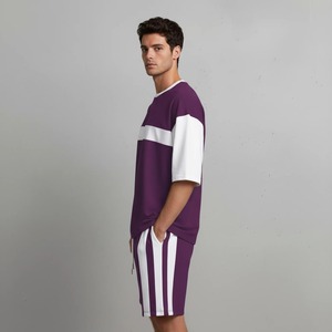 Conjunto de Camiseta y Pantalones Cortos para Hombre, Color Morado y Blanco, Cuello Redondo, Logotipo Estampado, Corte Holgado, Transpirable, Ropa Deportiva de Poliéster - Product Image 6