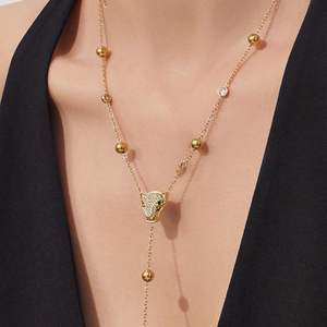 Collar Lariat Y con Colgante Largo de Cabeza de Animal Dorada, Joyería de Moda para Mujer, Venta al por Mayor - Product Image 1