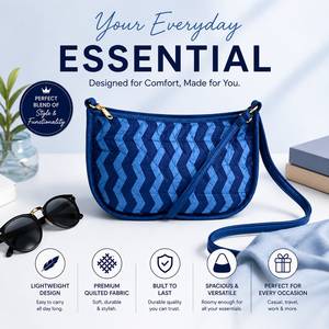 Sac à bandoulière matelassé en coton imprimé à la main pour femme, avec chaînes, sangle réglable, fermeture éclair, fait main, pour voyage et shopping - Product Image 6