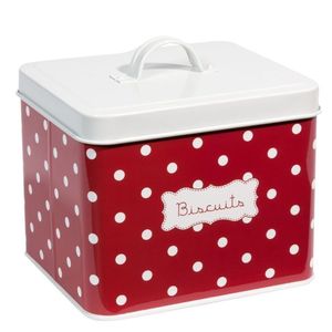 Vintage <b>Red</b> Polka Dot Biscuit Tin <b>Box</b> Metal Cookie Container with Airtight Lid Large Food Storage Canister for Kitchen Decor Jar - Product Image 1