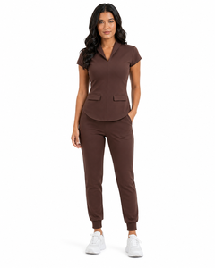 Conjunto de Uniforme Médico para Mujer, Corte Entallado, con Logotipo Personalizado Impreso por Transferencia Térmica, Tela de Poliéster/Spandex, Manga Corta, para Hospital - Product Image 4