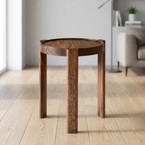 Modern Mango Wooden Side <b>Table</b> Minimalist Design Handmade Living Room Furniture Dark Wood Finish <b>Round</b> Top - Product Image 5