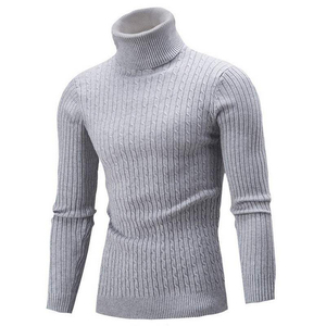 Pull en maille à col roulé blanc pour homme, coupe ajustée, manches longues, en laine, décontracté, pour l'hiver - Product Image 3