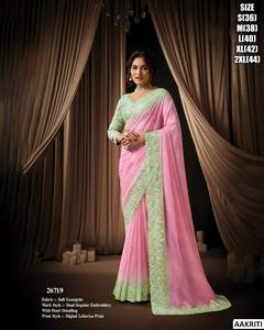 Sari Tradicional Zareen Royale de Organza y Satén con Bordado Zari para Mujer - Ideal para Bodas y Fiestas de Invierno, Antiarrugas y Absorbente de Humedad - Product Image 5