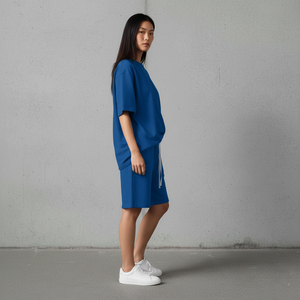 OEM/ODM 100% Cotton Women's Short <b>Set</b> Custom Silk Screen Printed Logo oversized Drop Shoulder comfortable ladies 2 piece <b>set</b> - Product Image 2