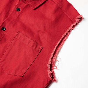 Chaleco vaquero rojo premium para hombre, cómodo, estilo biker, tela de algodón suave para uso diario, camisa vaquera. - Product Image 4