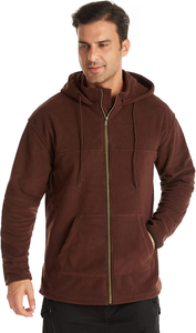 Sweat-shirt à capuche zippé en polaire vert olive pour homme, coupe ample, décontracté, avec poches avant, respirant, séchage rapide, en polyester - Product Image 3