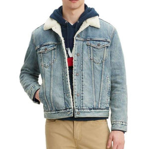 Design Sun Faded Distressed Jeans Denim Jacket Vintage Embroidery Rhinestone Details Streetwear Style Waterproof <b>Men</b> - Product Image 4