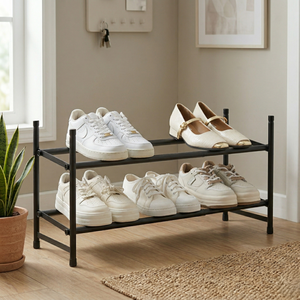 Modern Portable 2-Tier DIY Metal Shoe Rack Simple Home Furniture for Entry or Living Room - Product Image 2