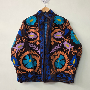 Chaqueta de Mujer de Algodón de Terciopelo Tejido con Estampado Floral, Manga Larga, Frente Abierto, Estilo Otoñal, Largo Regular, Estilo Prairie Chic - Product Image 1