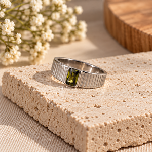 Stainless Steel Green Stone <b>Open</b> <b>Ring</b> Geometric Gold Plated Finger <b>Ring</b> for Women Party Gift - Product Image 4