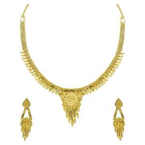 Wholesale 14K 18K 24K Micron Gold Forming Short Necklaces Traditional Floral Design Jewelry Set Dubai Style Fashion Jewelry Set - Product Image 4