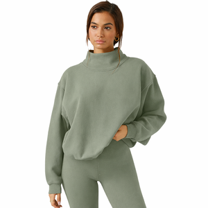 Sweat-shirt à col montant pour femme en polaire douce, coupe oversize, personnalisable avec logo OEM/ODM, idéal pour l'hiver décontracté - Product Image 1