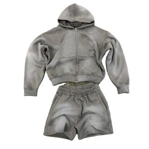 Conjunto de Sudadera con Capucha y Pantalones Cortos de Algodón Grueso para Verano, Personalizado, para Hombre y Mujer, Estilo Vintage Lavado, Ropa Urbana Impermeable y Transpirable - Product Image 3