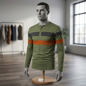 Mens Long Sleeve Striped T Shirt Fashion Color Block Henley Shirts Lightweight Cotton Knit Casual Pullover Top Tee Shirts - Product Image 6