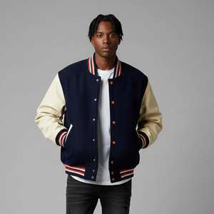 Wholesale Custom Embroidered Logo Men's Winter Hooded Varsity Jacket High Quality 100% <b>Wool</b> Canvas 2 Tone Streetwear Hip Hop - Product Image 2