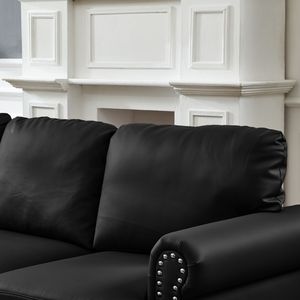 Divano a Due Posti in Pelle Nera Imitazione Pelle Bovina da 151 cm, Design Moderno Classico, Imbottito per Soggiorno con Dettagli a Chiodo - Product Image 4