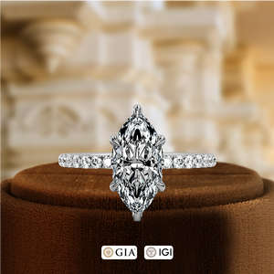 Anillo de Diamante Cultivado en Laboratorio de 1.5CT con Corte Marquesa, Anillo Clásico de Oro de 14K con Pavé, Anillo de Compromiso Solitario Certificado por IGI, Anillo Vintage - Product Image 5