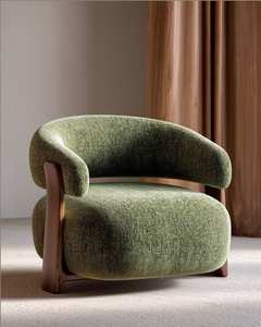 Canapé en teck massif minimaliste artisanal avec dossier incurvé élégant et coussins épais et moelleux - Product Image 1