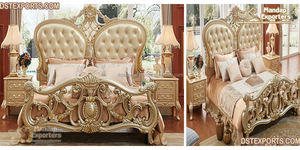 Designer Taj King Size <b>Bed</b> Teak <b>Wood</b> Antique Fully Hand Carved Luxurious Bedroom Furniture with Side Table - Product Image 6