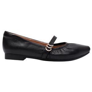 Zapatos Planos de Ballet Ann's de Cuero de Grano Completo con Hebilla de Perlas, Estilo Mary Jane, Casuales, Negros, Cómodos - Product Image 2