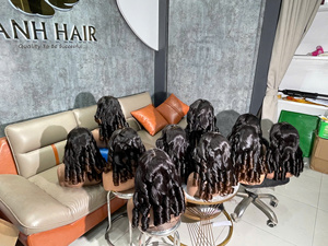 Long <b>Wig</b> 22" Virgin Remy Vietnamese Bouncy <b>Wavy</b> Natural Color with Closure 5x5 Glueless Transparent Lace Density 180% Human Hair - Product Image 3