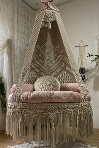 Beige Macrame <b>swing</b>,hängesessel,Hanging Chair, Rocking Chair, Macrame <b>swing</b> chair,hanging chair indoor, Outdoor <b>swing</b> - Product Image 1