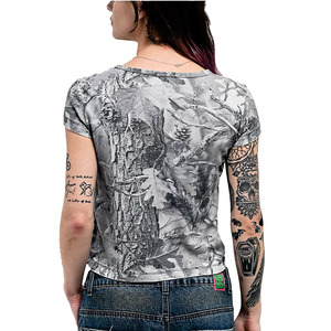 Low MOQ Retro Style Women Vintage Washed Camo Crop T Shirt Slim Fit Soft Cotton Blend Street Style Women's Shirts OEM Services - Product Image 2