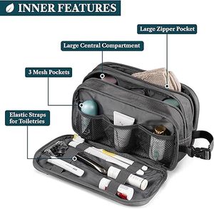 Trousse de rasage portable en cuir véritable résistante à l'eau, grande capacité, pour voyage, avec fermeture éclair, pour cosmétiques et articles de beauté - Product Image 4