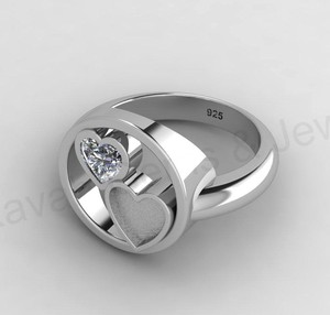 Anillo de Plata 925 Chapado en Oro de 18k con Doble Corazón y Bisel en Blanco para Incrustaciones de Circonitas, Ideal para Joyería DIY con Resina de Leche Materna y Creaciones Conmemorativas - Product Image 3