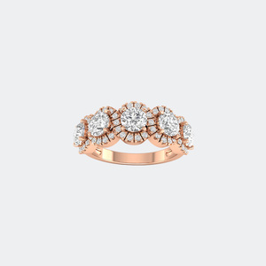 แหวนวงแหวนห้าเม็ดทรงกลมแบบฝังเพชร 2.30 กะรัต พร้อมดีไซน์วงแหวนแบบพาเว่และฮาโล - Product Image 3