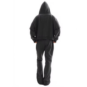 ชุดเซ็ตฮู้ดดี้ครอปตัวยาวทรงโอเวอร์ไซส์ผ้าคอตตอนหนานุ่มสไตล์สตรีทแวร์ขายส่ง ODM พร้อมกางเกงขายาวทรงกว้าง เป็นมิตรต่อสิ่งแวดล้อม จัดส่งรวดเร็ว - Product Image 2