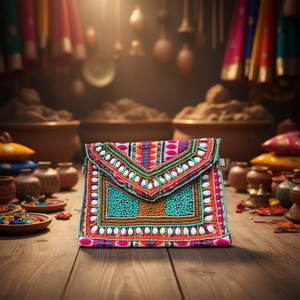 Indian Traditional Luxury Handbag Multicolor <b>Crystal</b> Glass <b>Beaded</b> Durable Artisan Craft Premium Baguette Fashion Accessories - Product Image 3