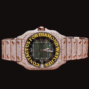 Montre de créateur unique avec cadran carré vert et chiffres romains, style hip-hop, entièrement sertie de diamants Moissanite, bijoux pour homme personnalisés de qualité supérieure - Product Image 1